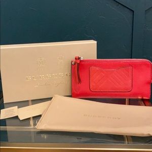 Red leather Burberry Zip and Clasp Wallet